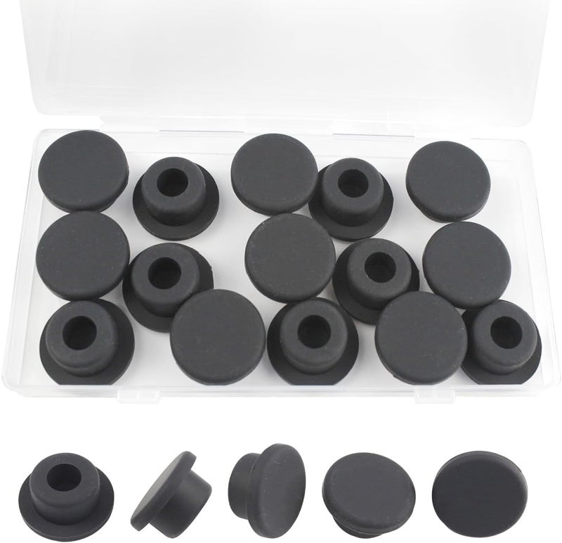 BOPOREAE 15 Pcs 20 mm/3/4 in Silicone Rubber Plug for 19-20mm Round Holes, Waterproof T Type Rubber Stoppers, Soft Flexible Snap-On Bottle Seal Button Plugs Tube Pipe End Covers Caps Inserts, Black - Image 1